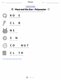 Maui and the Sun - Polynesian printable worksheet preview