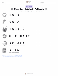 Prabaca lembar kerja cetak Maui dan Matahari - Polinesia
