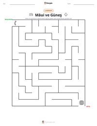 Māui ve Güneş yazdırılabilir çalışma sayfası önizlemesi
