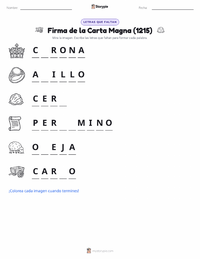 Vista previa de la hoja de trabajo imprimible de Firma de la Carta Magna (1215)