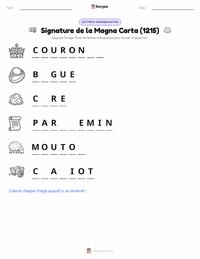 Aperçu de la feuille de travail imprimable Signature de la Magna Carta (1215)