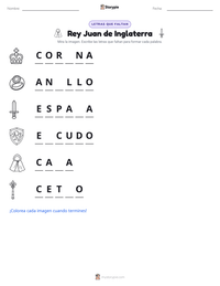 Vista previa de la hoja de trabajo imprimible de Rey Juan de Inglaterra