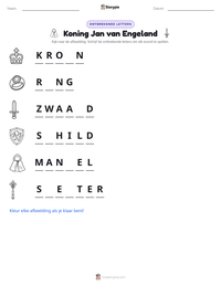 Koning Jan van Engeland afdrukbare werkblad voorbeeld