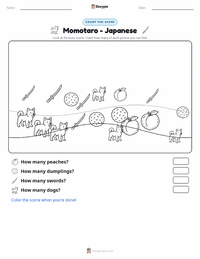 Momotaro - Japanese printable worksheet preview