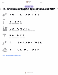 The First Transcontinental Railroad Completed (1869) printable worksheet preview