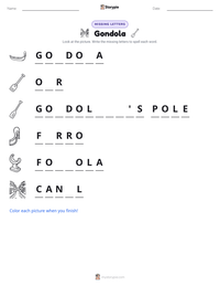 Gondola printable worksheet preview