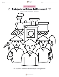 Página para colorear de Trabajadores Chinos del Ferrocarril para niños