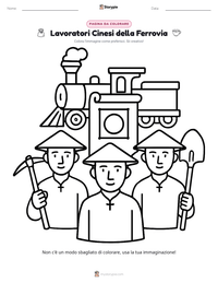 Pagina da colorare di Lavoratori Cinesi della Ferrovia per bambini