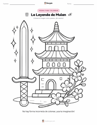 Página para colorear de La leyenda de Mulán - China para niños