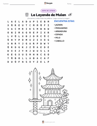 Vista previa de la hoja de trabajo imprimible de La leyenda de Mulán - China