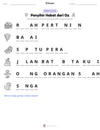 Prabaca lembar kerja cetak Penyihir Hebat dari Oz