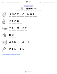 The BFG printable worksheet preview