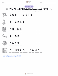 The First GPS Satellite Launched (1978) printable worksheet preview