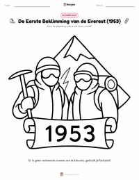 De Eerste Beklimming van de Mount Everest (1953) kleurplaat voor kinderen