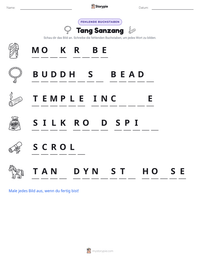 Tang Sanzang druckbare Arbeitsblatt Vorschau