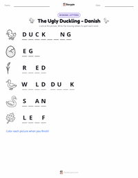 The Ugly Duckling - Danish printable worksheet preview