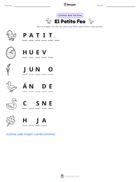 Vista previa de la hoja de trabajo imprimible de El Patito Feo - Danés