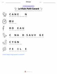 Aperçu de la feuille de travail imprimable Le Vilain Petit Canard - Danois