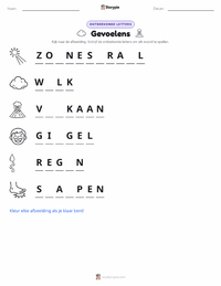 Emoties afdrukbare werkblad voorbeeld