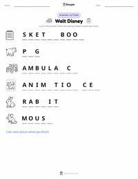 Walt Disney printable worksheet preview