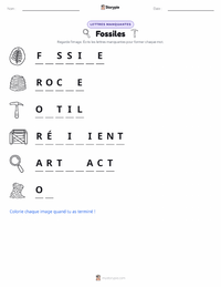 Aperçu de la feuille de travail imprimable Fossiles