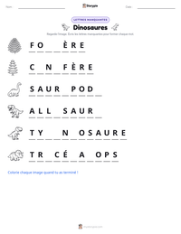 Aperçu de la feuille de travail imprimable Dinosaures