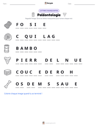 Aperçu de la feuille de travail imprimable Paléontologie