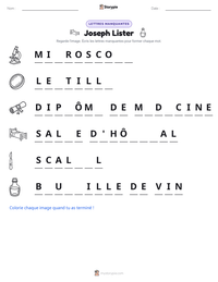 Aperçu de la feuille de travail imprimable Joseph Lister