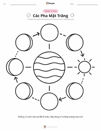 Trang tô màu Các Pha của Mặt Trăng cho trẻ em