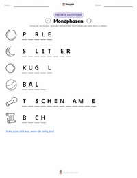 Mondphasen druckbare Arbeitsblatt Vorschau
