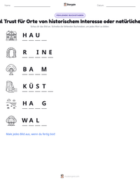 Der National Trust für Orte von historischem Interesse oder natürlicher Schönheit druckbare Arbeitsblatt Vorschau