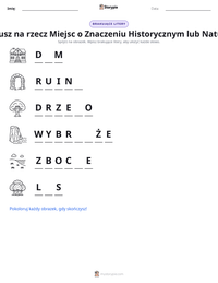 Podgląd drukowalnego arkusza ćwiczeń Narodowy Fundusz na rzecz Miejsc o Znaczeniu Historycznym lub Naturalnym Pięknie