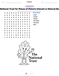The National Trust for Places of Historic Interest or Natural Beauty afdrukbare werkblad voorbeeld