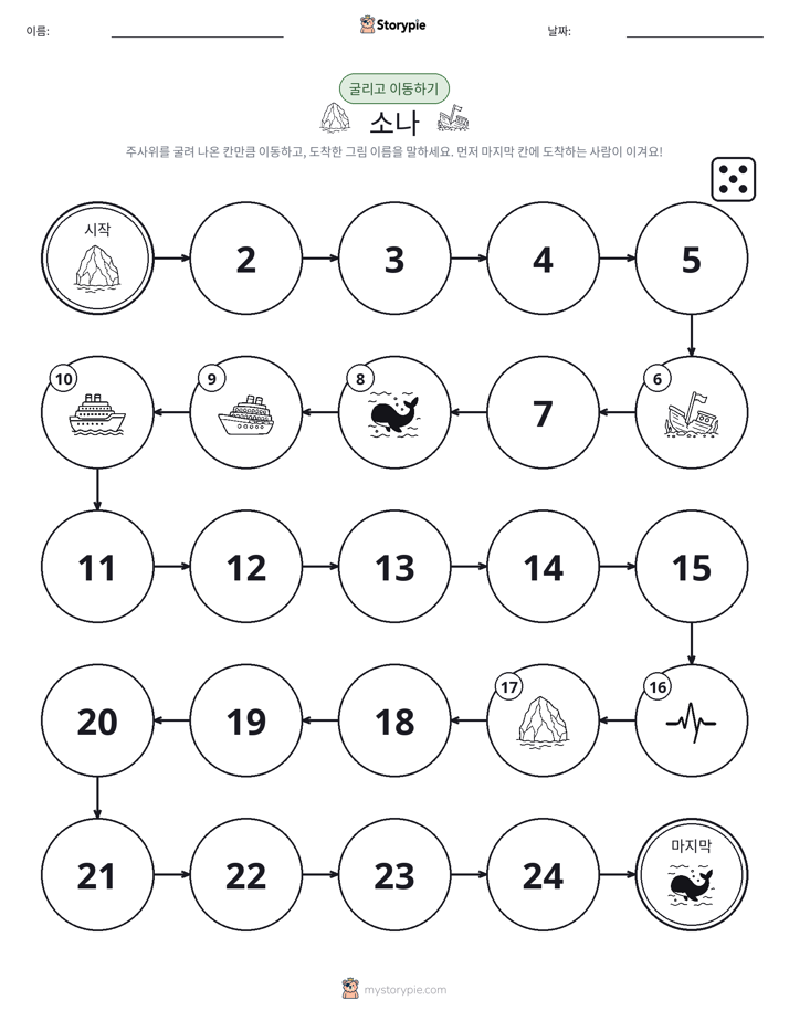 주사위 굴리고 이동하기 게임