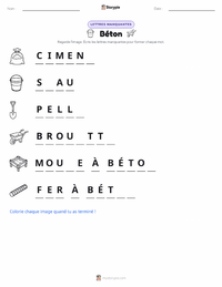 Aperçu de la feuille de travail imprimable Béton