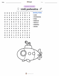 Podgląd drukowalnego arkusza ćwiczeń Okręt podwodny