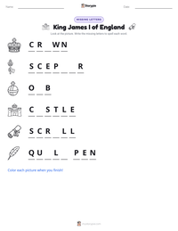 King James I of England printable worksheet preview