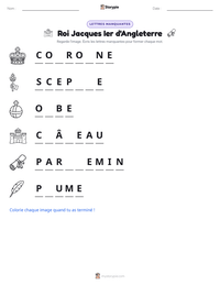 Aperçu de la feuille de travail imprimable Roi Jacques Ier d'Angleterre
