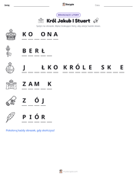 Podgląd drukowalnego arkusza ćwiczeń Król Jakub I Stuart