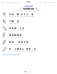 Toothbrush printable worksheet preview