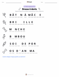 Aperçu de la feuille de travail imprimable Brosse à dents