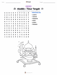 Prabaca lembar kerja cetak Aladdin - Timur Tengah