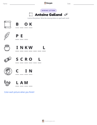 Antoine Galland printable worksheet preview