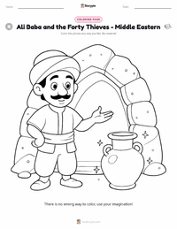 Ali Baba and the Forty Thieves - Middle Eastern coloring page for kids