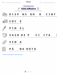 Vista previa de la hoja de trabajo imprimible de Cinta Adhesiva
