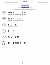 Umbrella printable worksheet preview