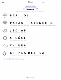 Podgląd drukowalnego arkusza ćwiczeń Parasol
