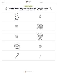Prabaca lembar kerja cetak Mitos Baba Yaga dan Vasilisa yang Cantik