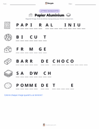 Aperçu de la feuille de travail imprimable Papier d'aluminium