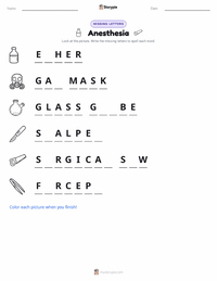 Anesthesia printable worksheet preview